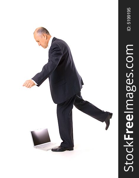 Businessman Kicking His Laptop