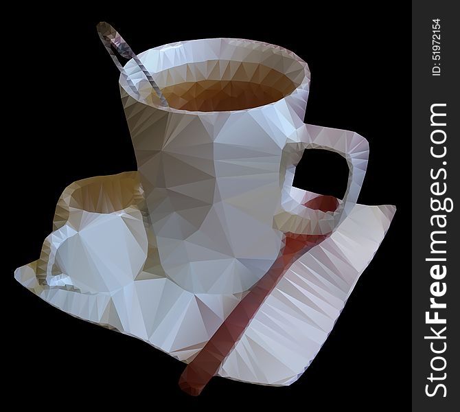 Colorful polygonal triangle based mosaic of teacup with tea on black background vector illustration. Colorful polygonal triangle based mosaic of teacup with tea on black background vector illustration