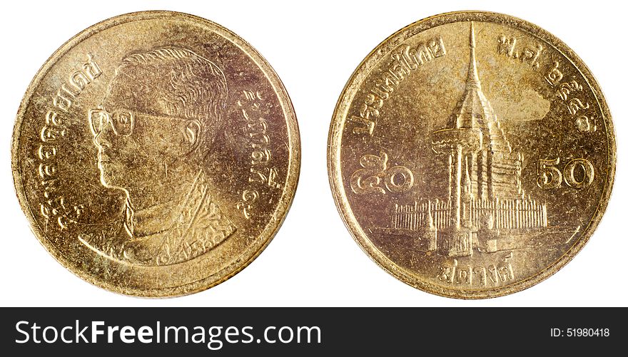 Old rare coin of india isolated on white background