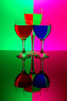 Three Glasses On Neon Background Stock Image Three Glasses On Neon Background Stock Image