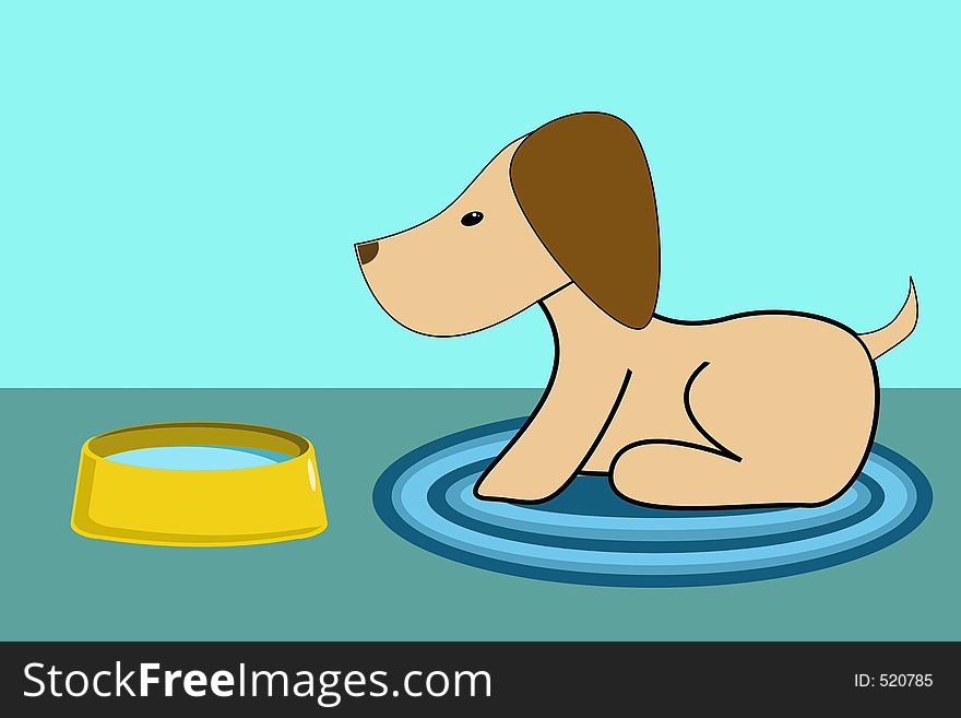 Lonely dog and it's dog-dish