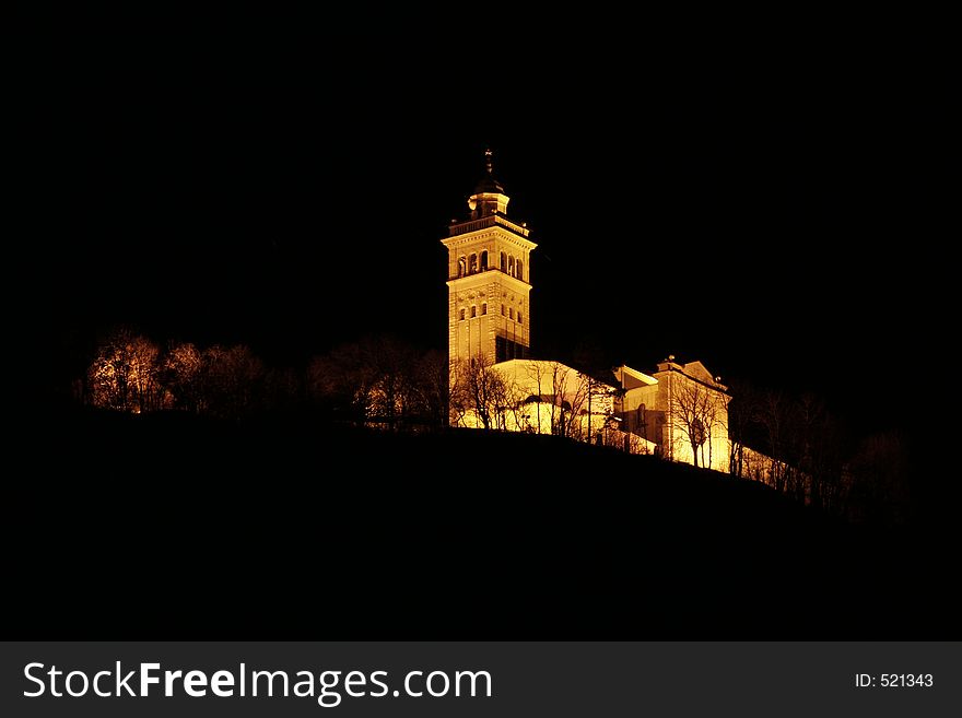 Church lit up with floodlights. Church lit up with floodlights