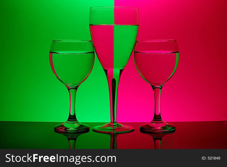 Three Glasses On Neon Background