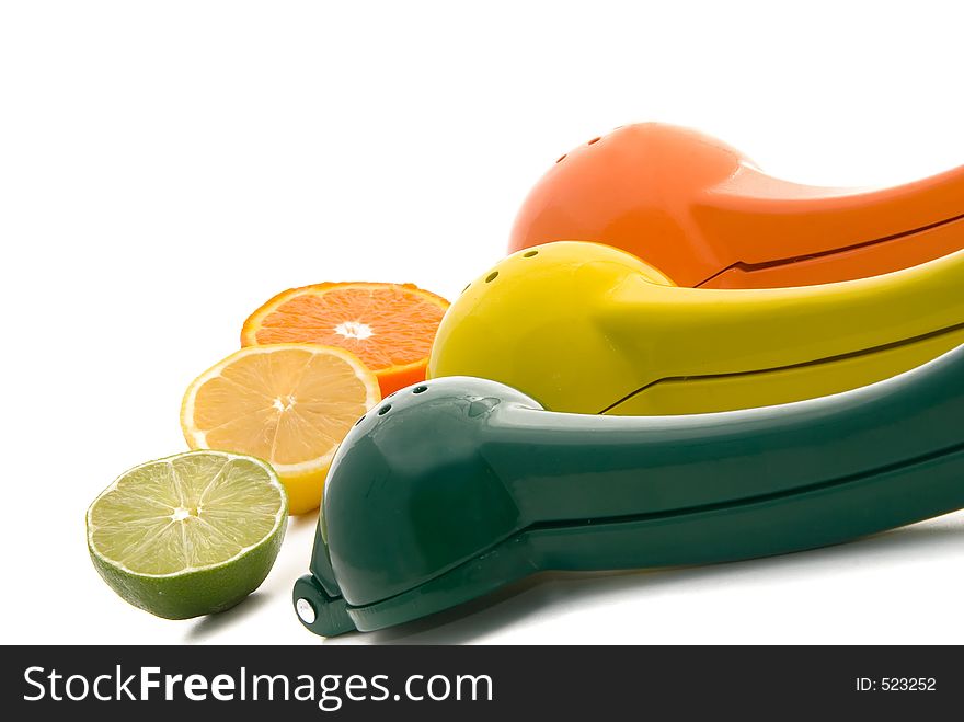 Lemon, Lime , Orange Citrus fruits with Juicers. Lemon, Lime , Orange Citrus fruits with Juicers