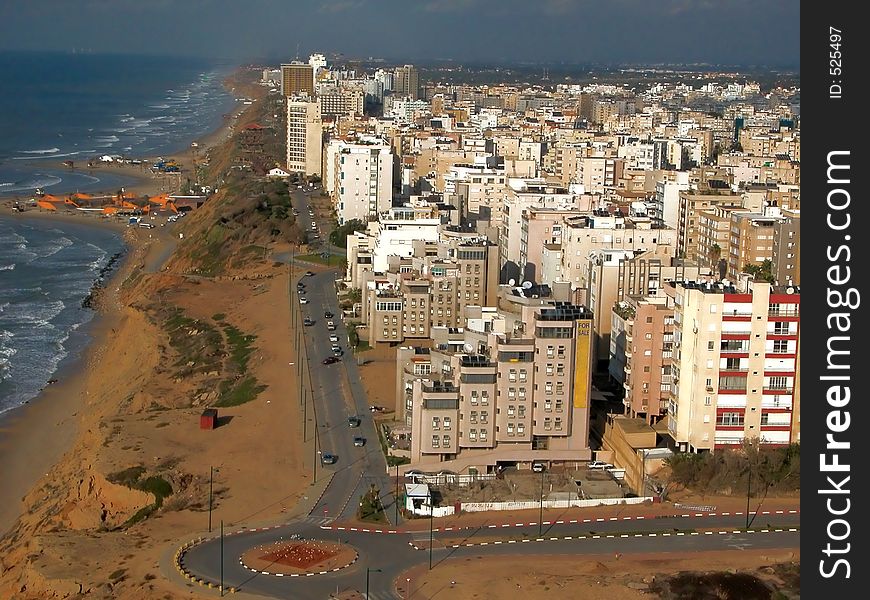 City panorama near the sea.