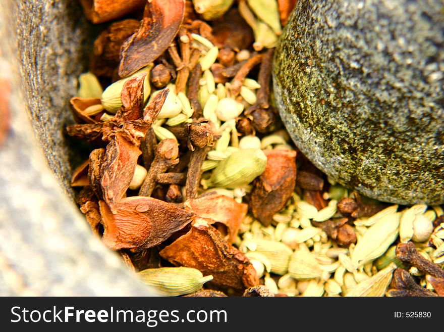 Ingredients in a pestle. Ingredients in a pestle