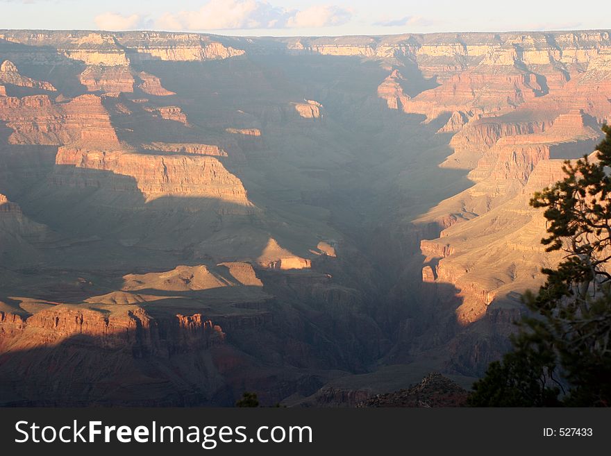 View of the Grand Canyon early in the morning. View of the Grand Canyon early in the morning