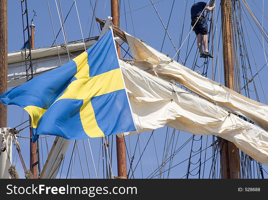 Sailship in the harbour of Kiel with swedisch flag. Sailship in the harbour of Kiel with swedisch flag