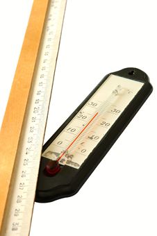 Old Alcohol Thermometer And Old Wooden Ruler. Royalty Free Stock Images Old Alcohol Thermometer And Old Wooden Ruler. Royalty Free Stock Images