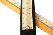 Old Alcohol Thermometer And Old Wooden Ruler. Stock Photos Old Alcohol Thermometer And Old Wooden Ruler. Stock Photos