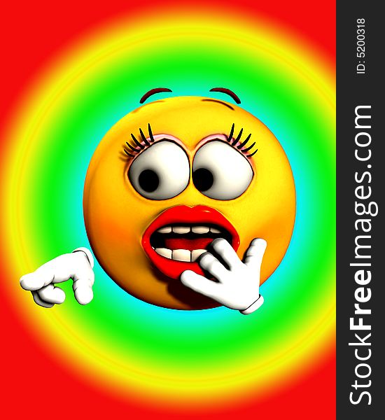 An image of a very shocked female cartoon face, who is pointing.