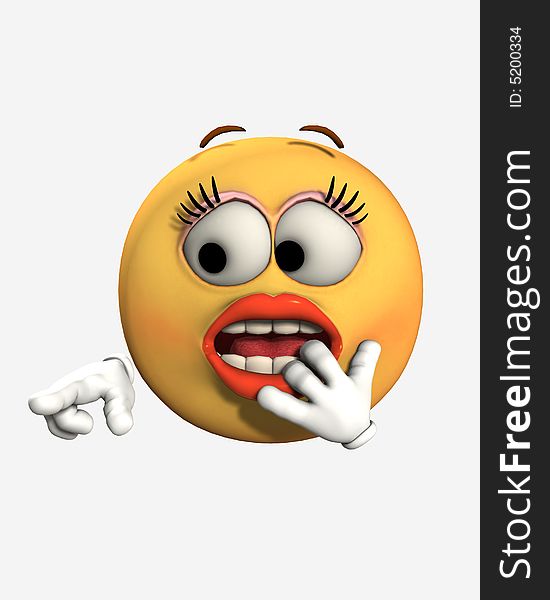 An image of a very shocked female cartoon face, who is pointing.