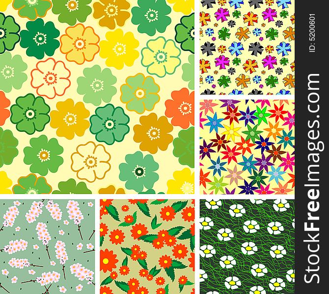 Collection Of Seamless Flower Patterns