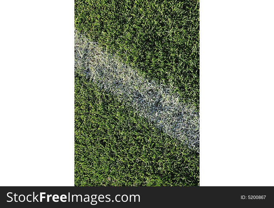 White line in the grass of a soccer field. White line in the grass of a soccer field
