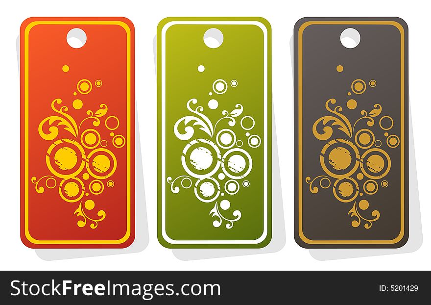 Three ornate price tags with circles isolated on  a white background. Three ornate price tags with circles isolated on  a white background.
