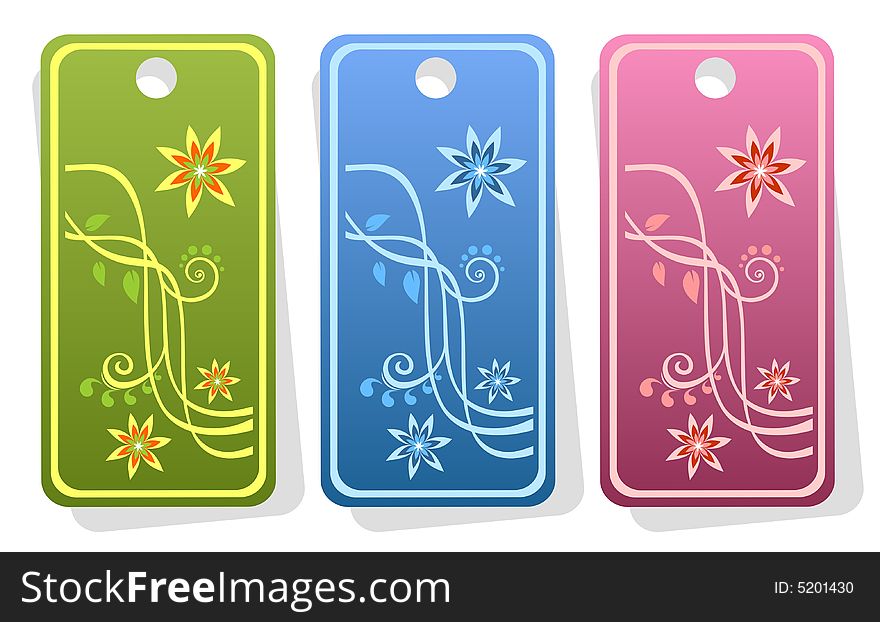 Three ornate price tags with flowers isolated on  a white background. Three ornate price tags with flowers isolated on  a white background.