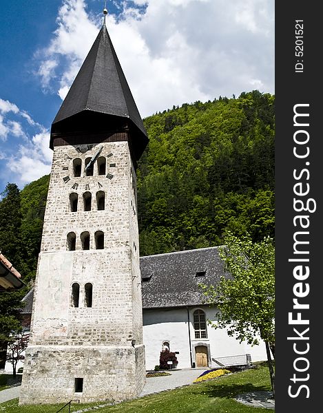 11.-12 cent. romanic tower & church; Meiringen Switzerland. 11.-12 cent. romanic tower & church; Meiringen Switzerland