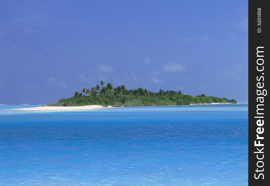 Maldivian island with coconut palms and coral sand. Indian ocean.