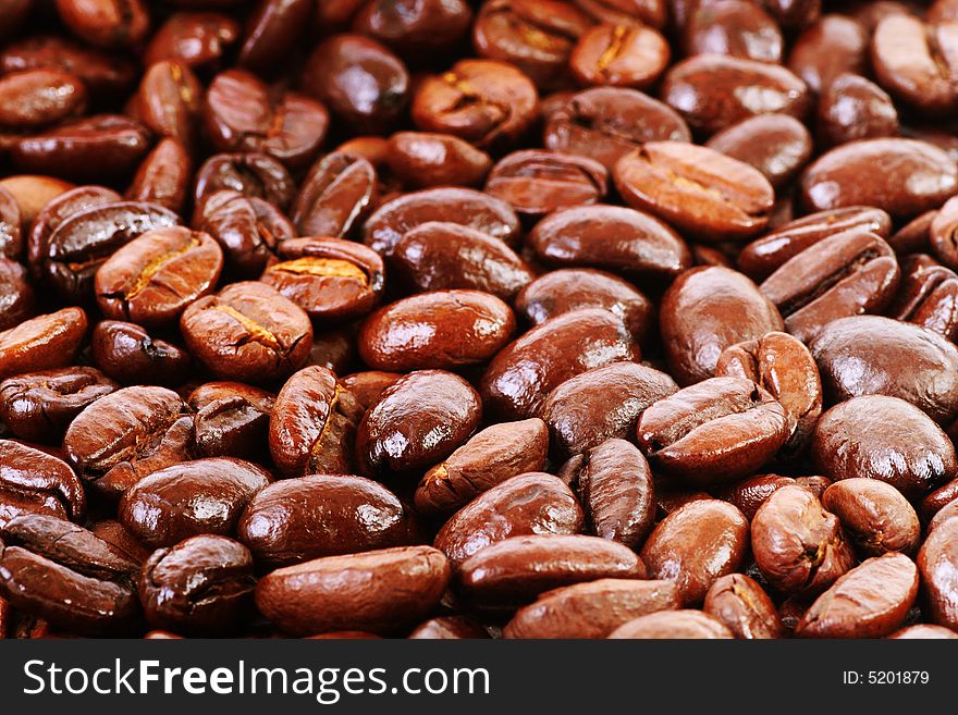 Coffee background, close up of the beans