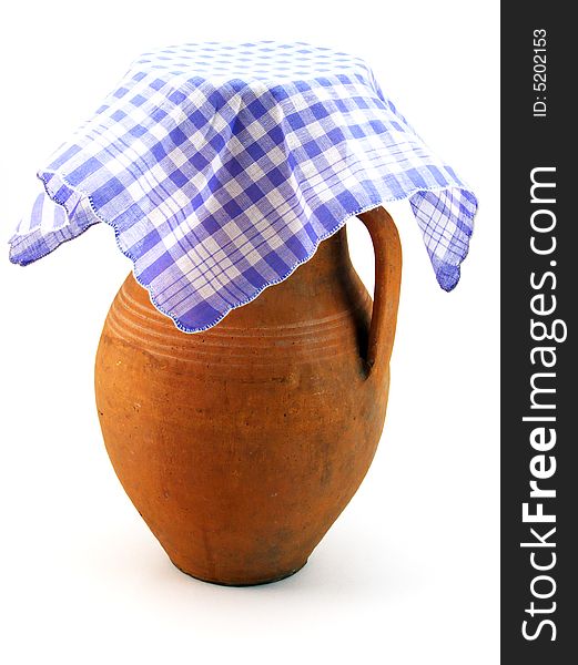Isolated jug in blue-white shawle. Isolated jug in blue-white shawle