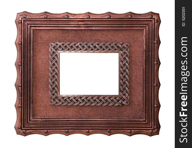 An old wooden frame isolated on white