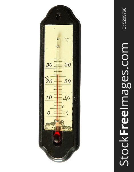 Old alcohol thermometer with Celsius scale in isolated background. Old alcohol thermometer with Celsius scale in isolated background.