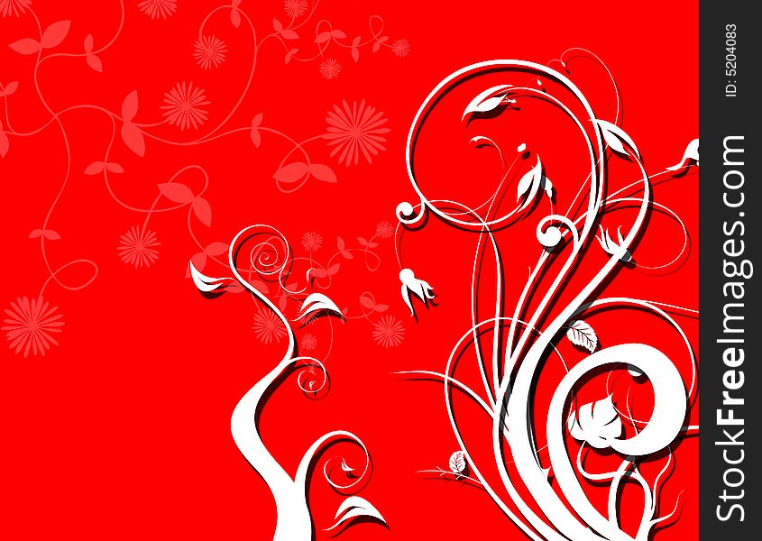 white Floral silhouette on red background