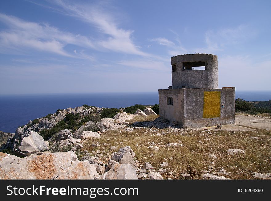 Abandoned watchtower from world war two on the island of Karpathos, Greece