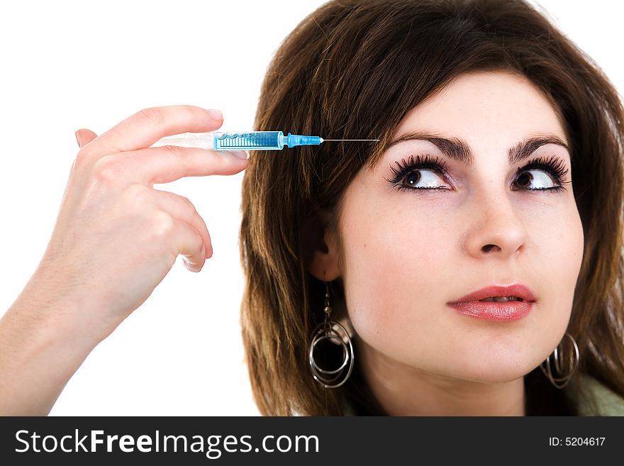An image of a girl with an injection. An image of a girl with an injection