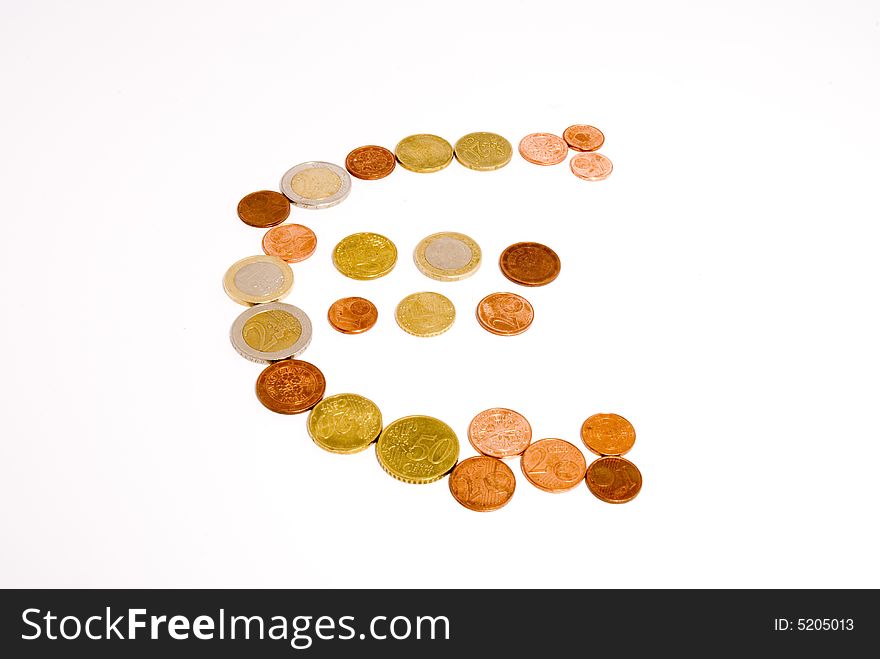 An euro symbol arranged out of the euro coins of different values