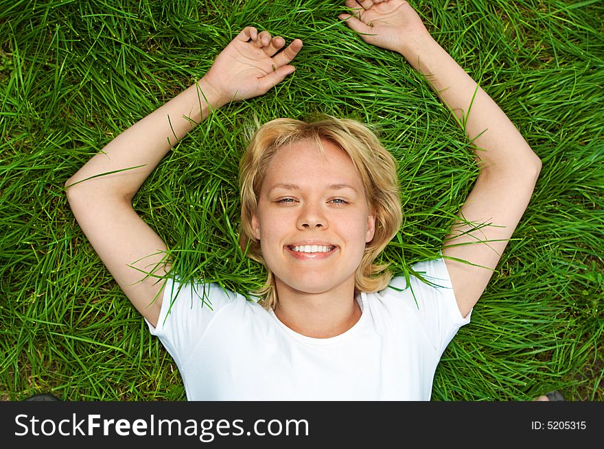 Beauty Woman Lie Grass Free Stock Images And Photos 5205315