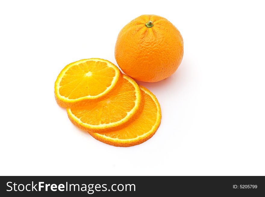 Orange with sliced parts on a white background.