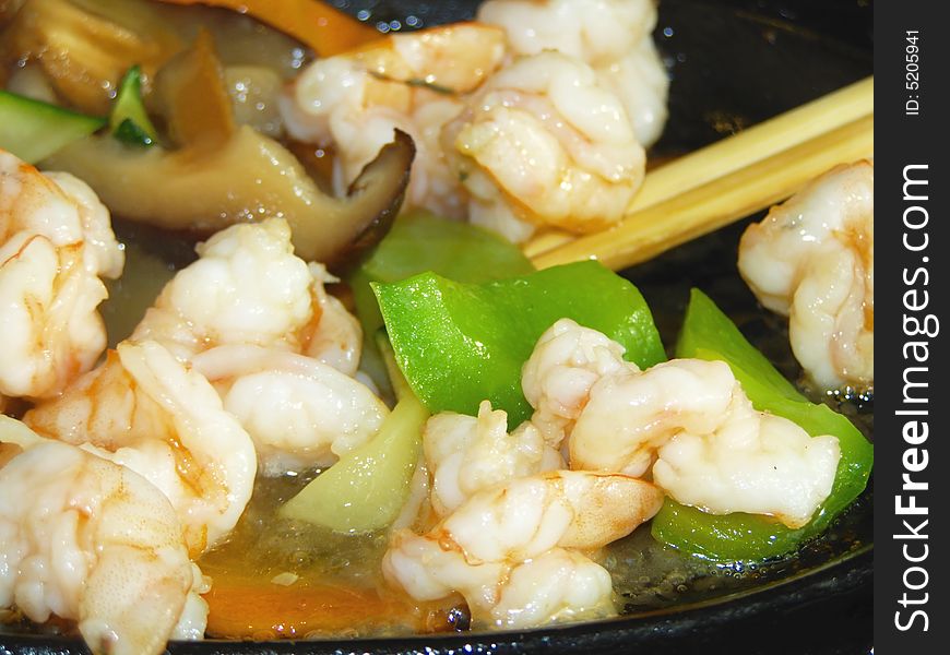 Chinese stir-fried shrimp with vegetables *RAW format available