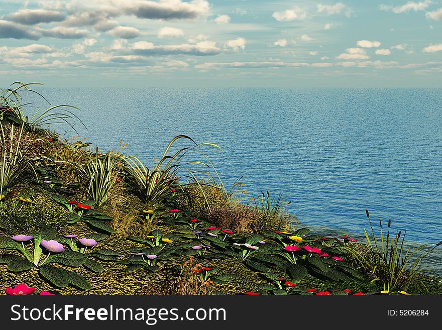 Floral hillside by the sea. Floral hillside by the sea