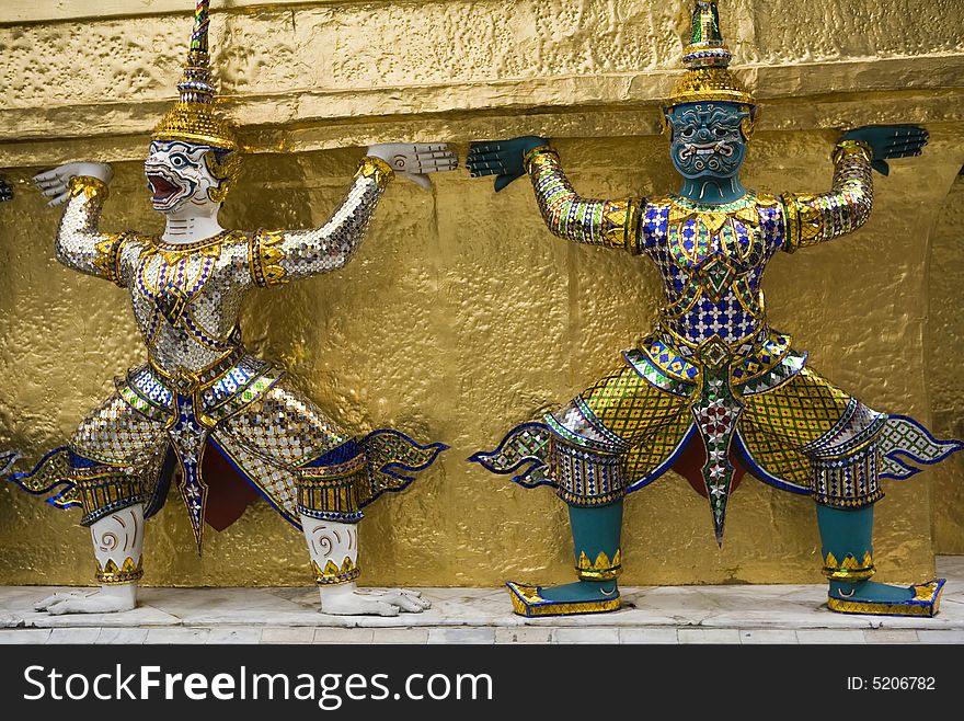 Figures in the royal palace, bangkok, a landmark of Thailand