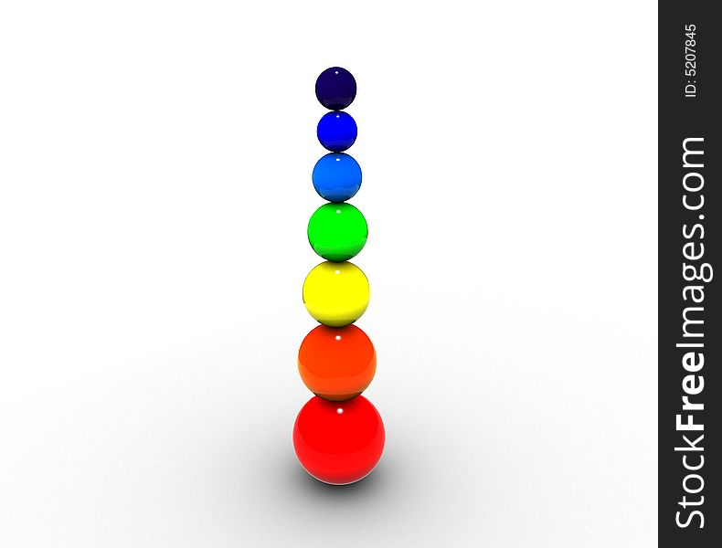 The image of the spheres located vertically, painted in colors of a rainbow, with increase in radius. The image of the spheres located vertically, painted in colors of a rainbow, with increase in radius