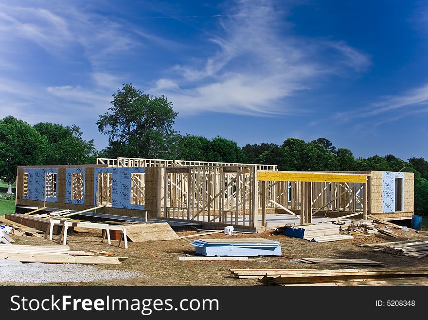 Shot of a  home in various stages of construction. Shot of a  home in various stages of construction