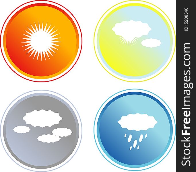 Set of four weather icons in different color schemes; combine color buttons and smybols the way you need them. Set of four weather icons in different color schemes; combine color buttons and smybols the way you need them