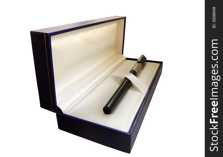 Box with pen inside, isolated, with clipping path