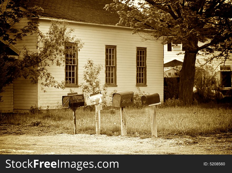 Old time mail boxes in country. Old time mail boxes in country