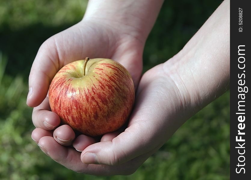 Holding an apple