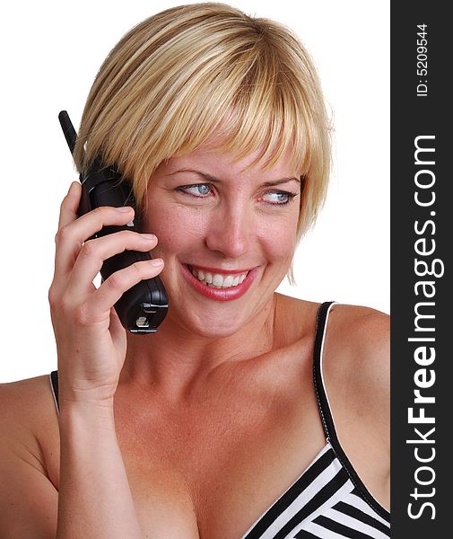 Young Blonde Lady using phone