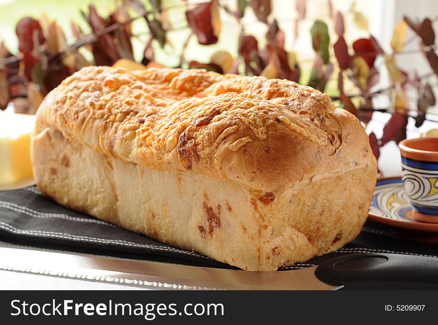 Whole loaf of fresh homemade cheese bread. Whole loaf of fresh homemade cheese bread.