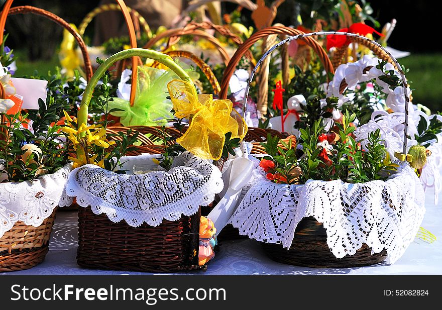 Easter basket before bless by the priest