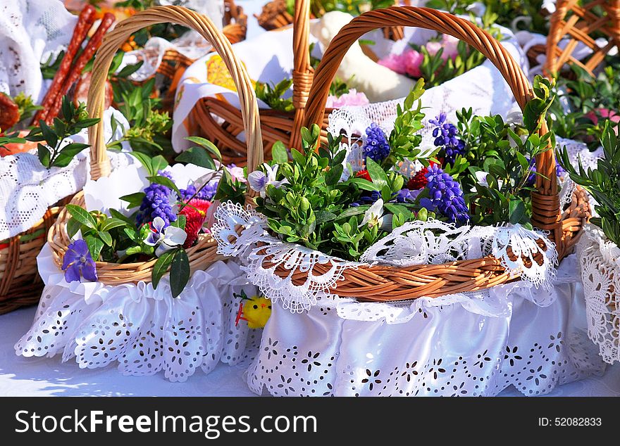 Easter basket before bless by the priest