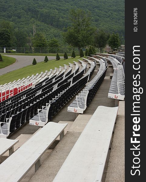 Football stadium seating in the mountains.