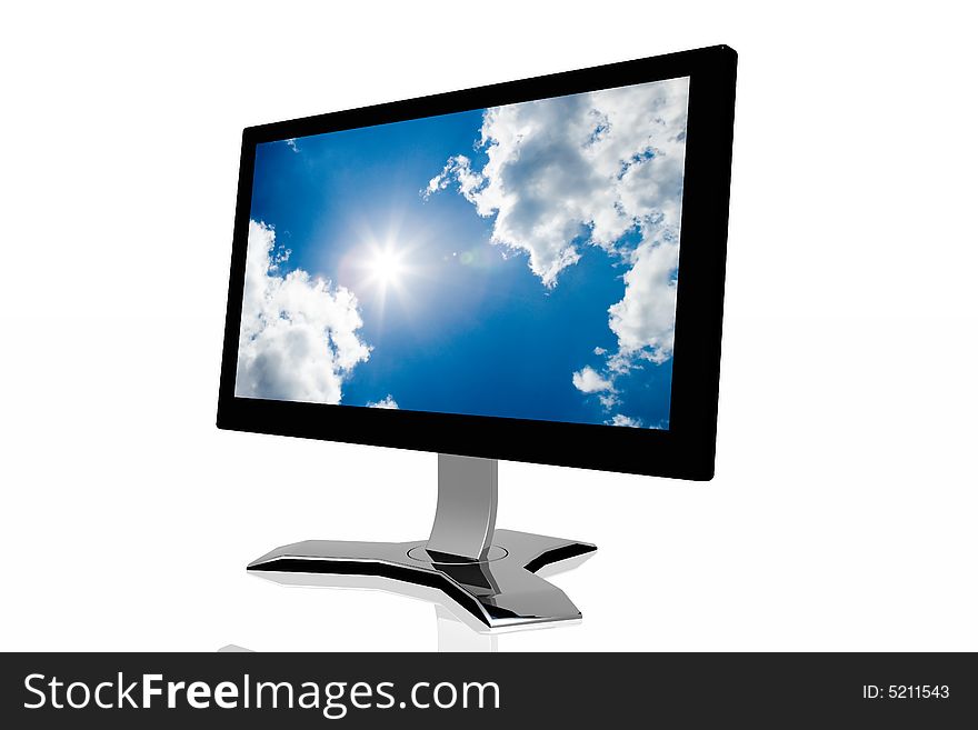 3d monitor with sky background