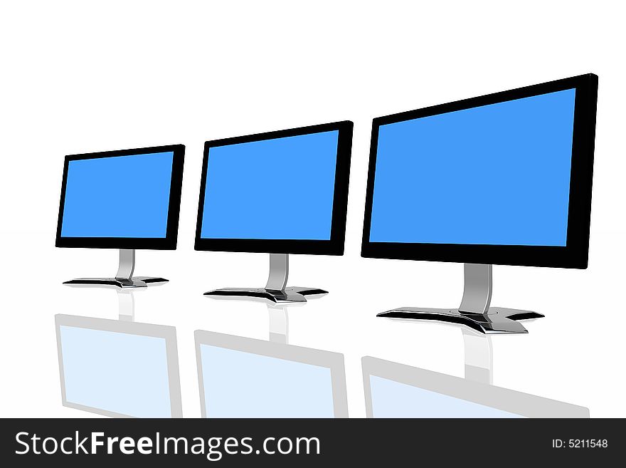 3d monitors isolated in white background