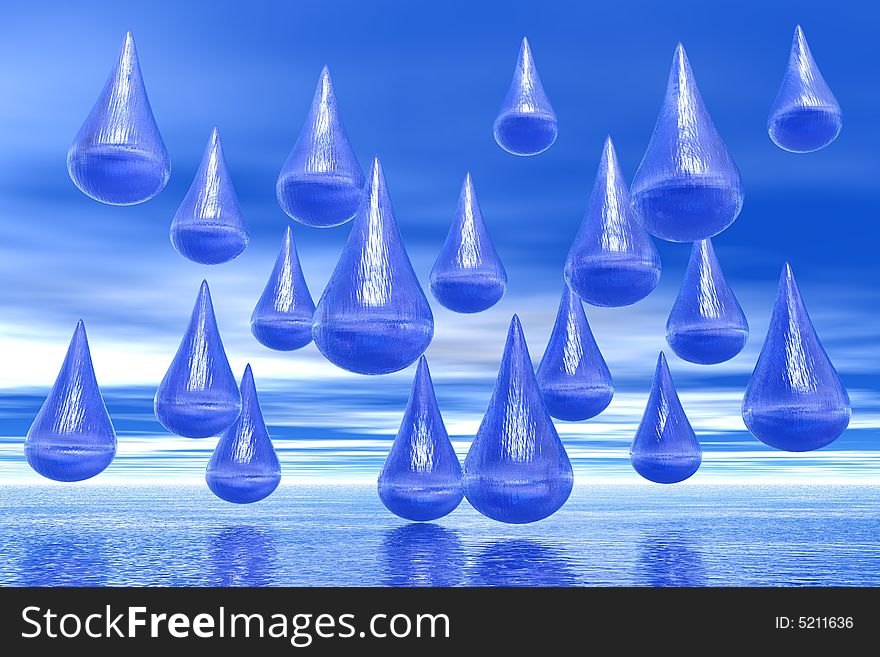 Rain in the sea 3d illustration very high quality