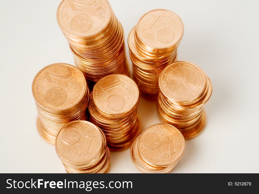 Stack of 1- and 2-eurocent-coins. Stack of 1- and 2-eurocent-coins